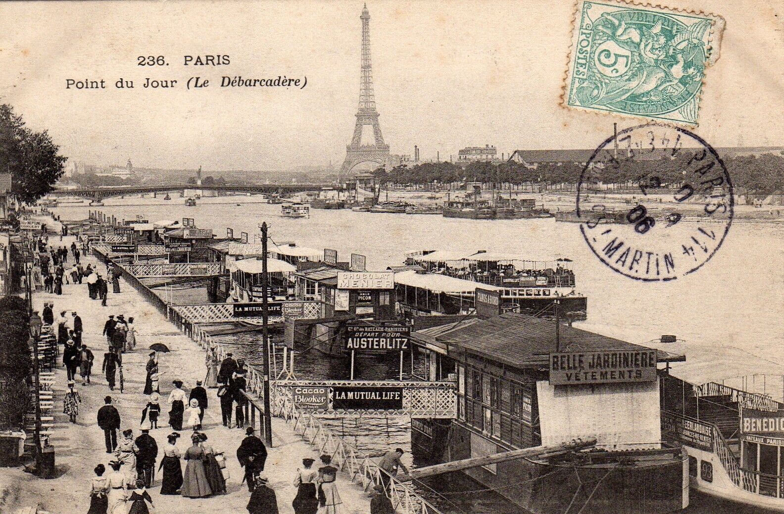 CPA 75 PARIS Point du Jour - Le Débarcadère - EIFFEL TOWER 1906 Animated