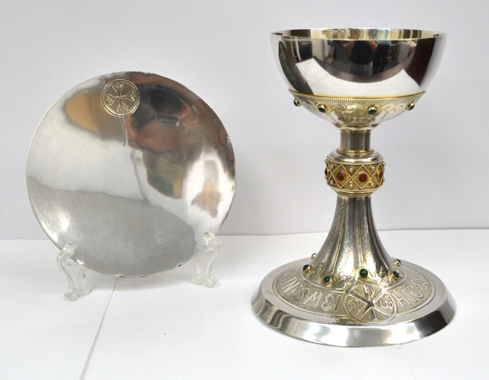Nice Older Romanesque Chalice, All 800 German Silver, With Paten (AH687)