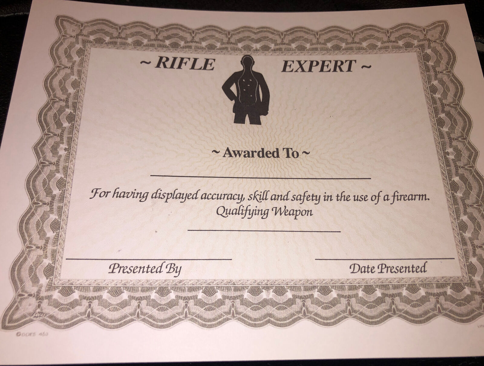 RIFLE Expert- certificate/Diploma- comes blank - fill in your own information