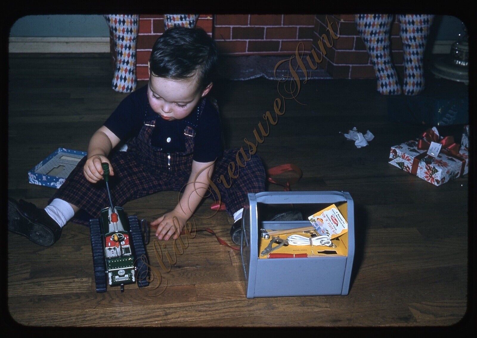 Boy Tow N Fix It Kit Toy Car Americana 1950s 35mm Slide Red Border Kodachrome