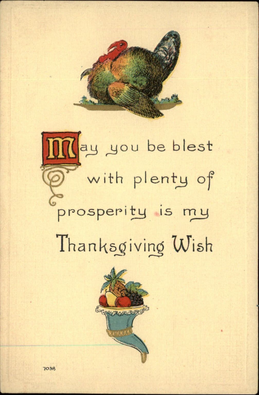 Thanksgiving ~ cornucopia fruit turkey ~ Arts & Crafts? ~unused Bergman postcard