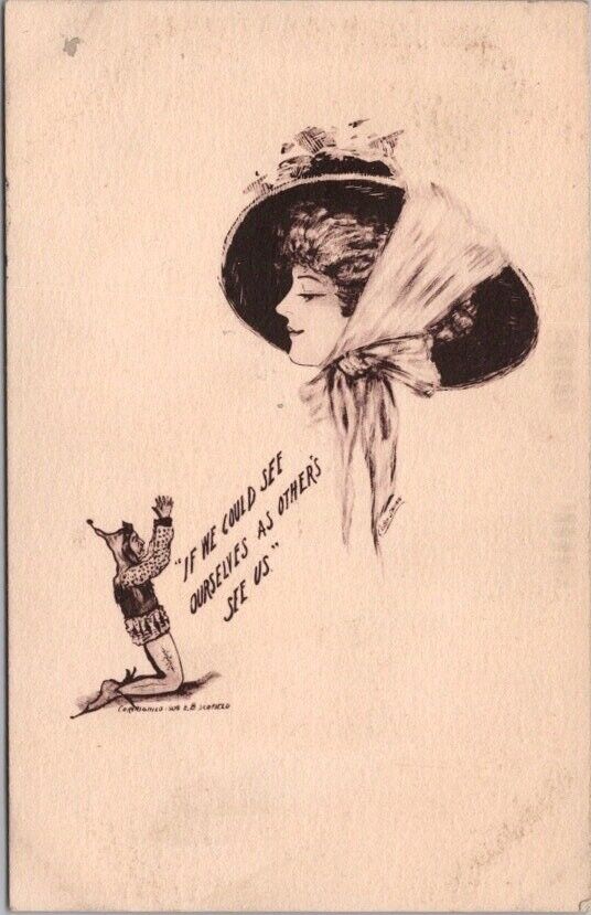 Artist-Signed COBB SHINN Postcard Pretty Lady / Jester - 1910 Kans. Cancel