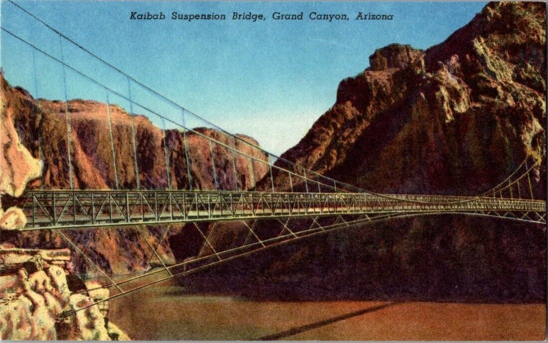 Kaibab Trail Suspension Bridge Grand Canyon, Arizona Vintage (Unposted) Postcard