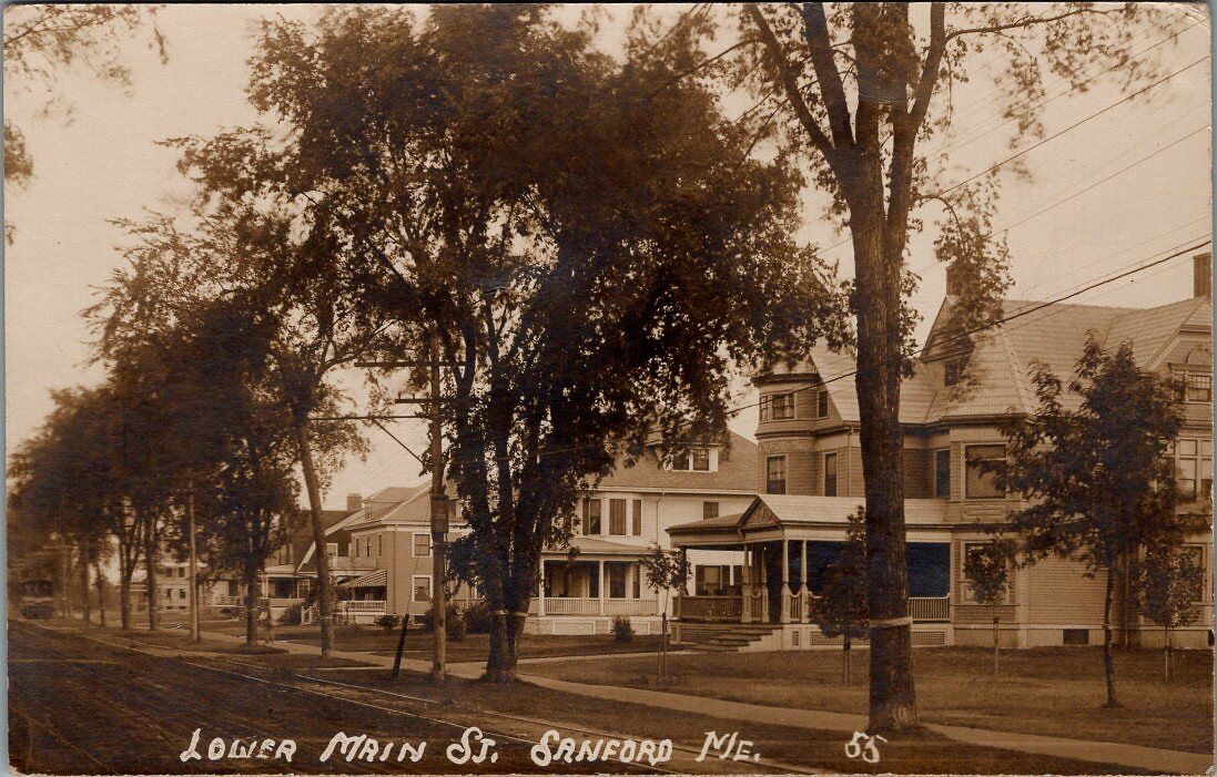1913, Lower Main Street, SANFORD, Maine Real Photo Postcard