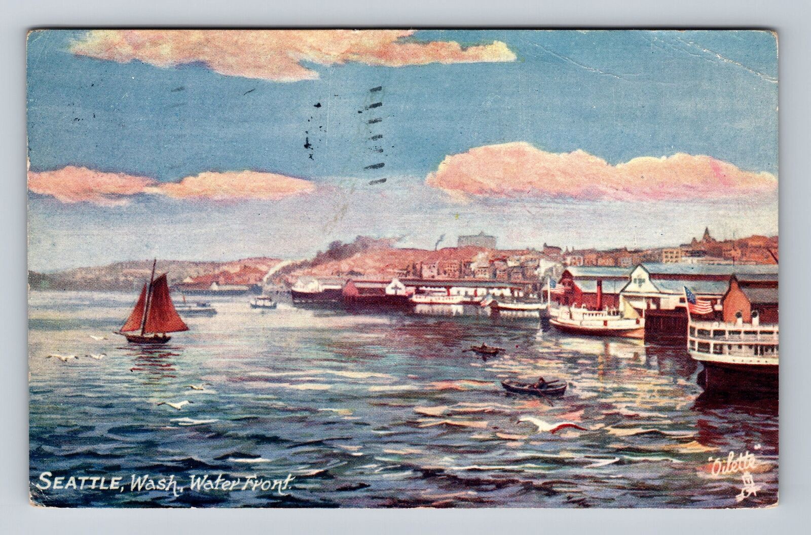 Seattle WA-Washington, Seattle Waterfront, Boats, Antique Vintage c1910 Postcard