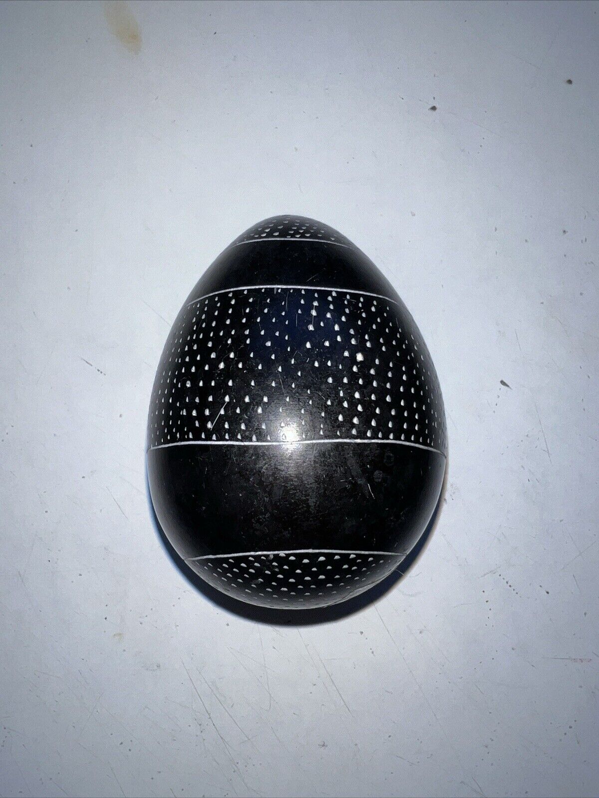 Handcrafted  Egg Kenya Carved And Etched Soapstone Black And White Tribal Art