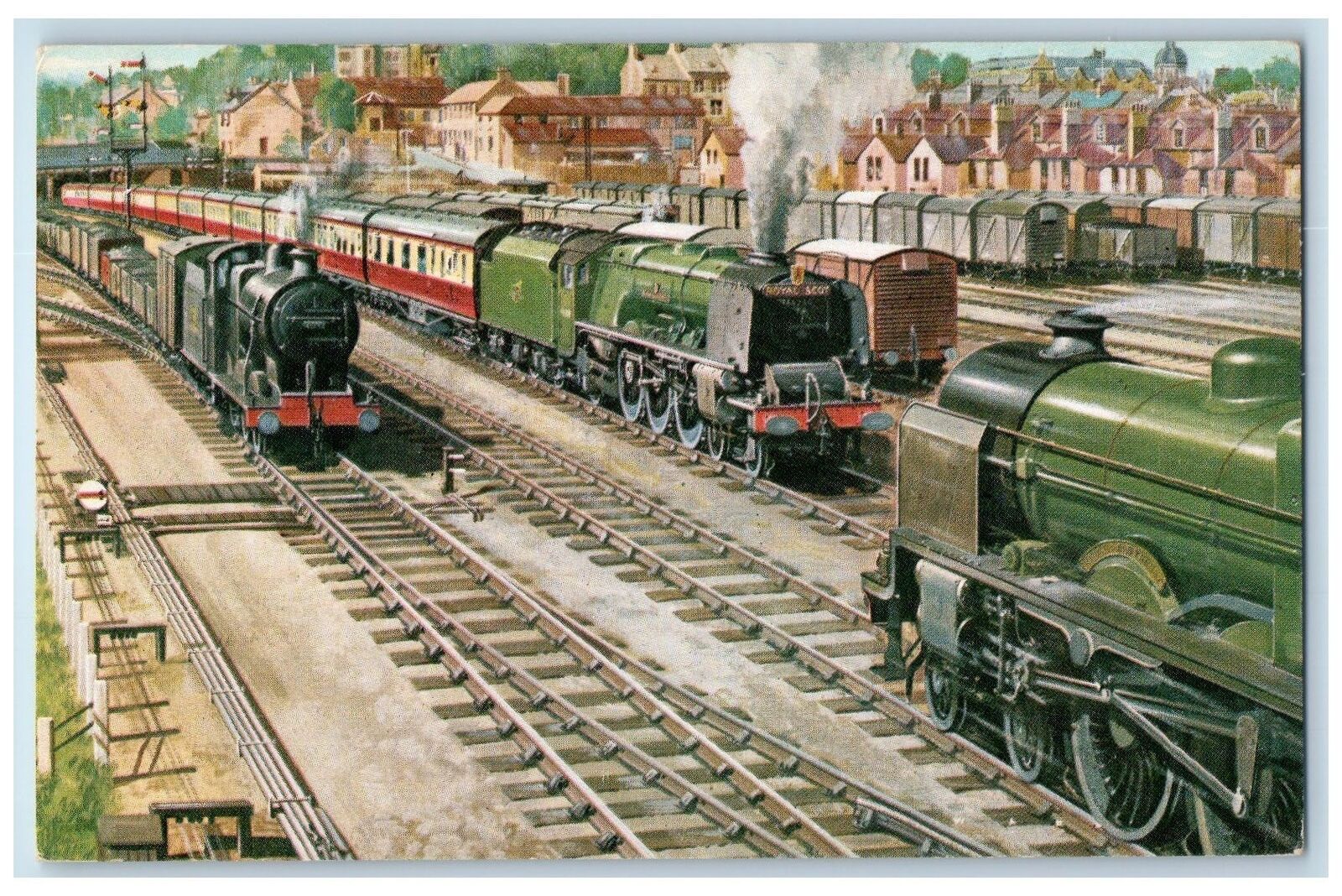 c1950's LMR Approaches Lancaster Castle Station Coronation 462 Train Postcard