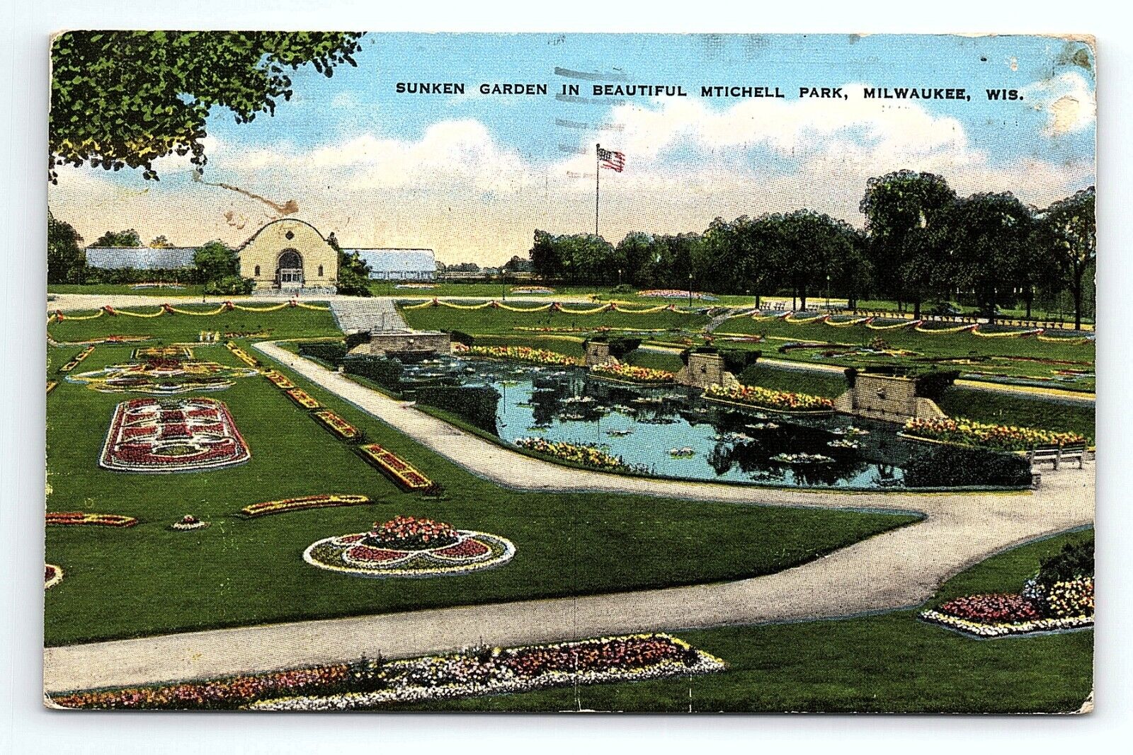 Sunken Garden In Beautiful Mitchell Park Milwaukee Wisconsin WI Vintage Postcard
