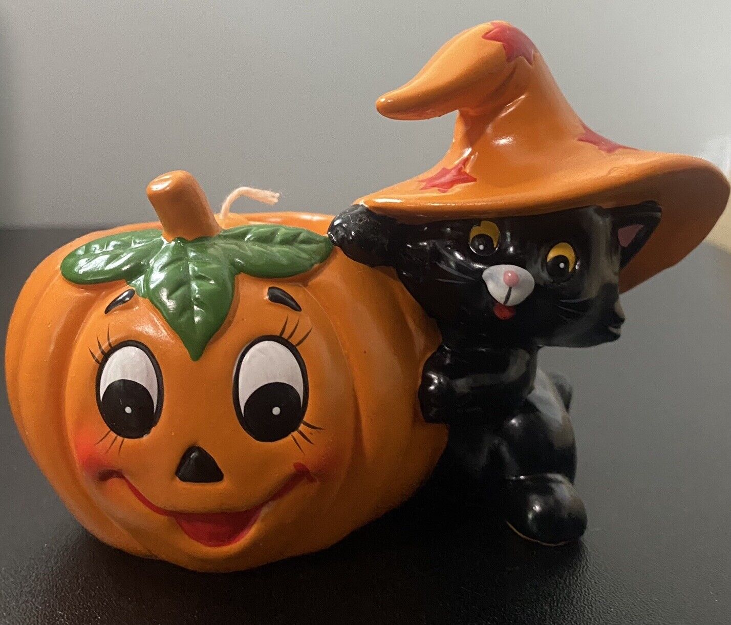 VTG Halloween 1988 Geo Z LEFTON Witch Black Cat Jack-O-Lantern Ceramic Candle