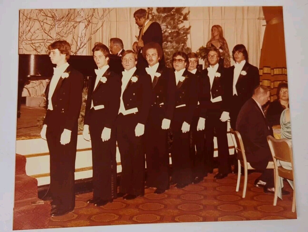 Vintage 1970s Found Photograph Original Photo Wedding Feathered Hair Groomsmen