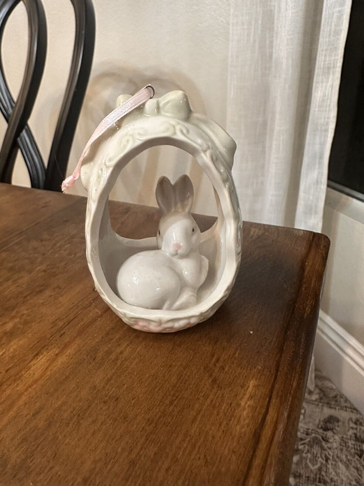 Porcelain Ornament Rabbit In Egg 3 3/4\