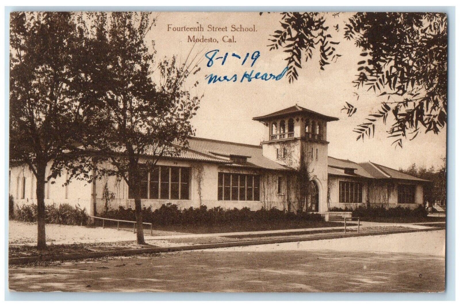1919 Fourteenth Street School Exterior Building Modesto California CA Postcard