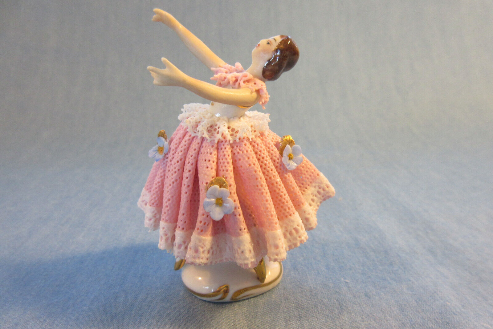 Vintage German Porcelain Lace Ballerina Dancer Pink Figurine 2.75 inches tall