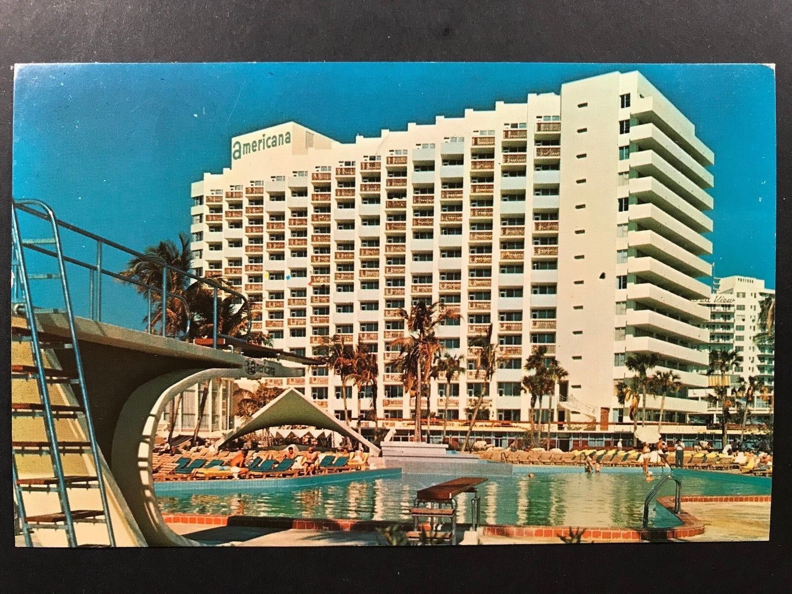 Postcard Miami Beach FL - Americana Hotel Swimming Pool 