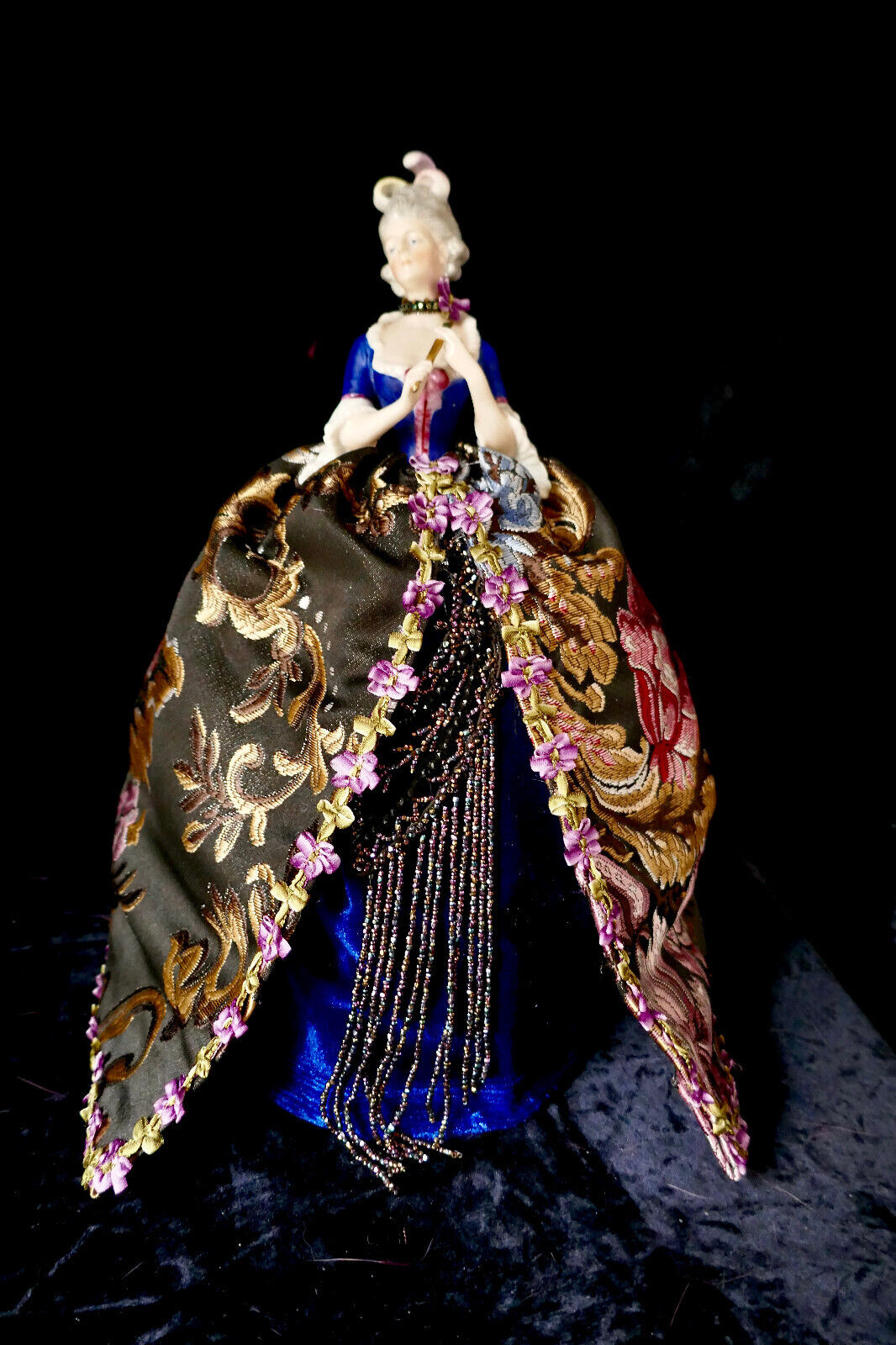 Elegant Antique German Half Doll In 17th Century Court Gown Arms Away