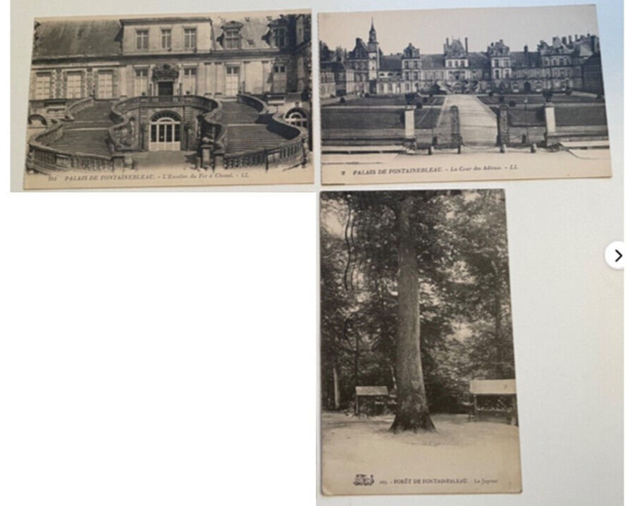 3 1910s Lithograph Postcards Fountainbleau France Palace Gardens Forest, Chateau