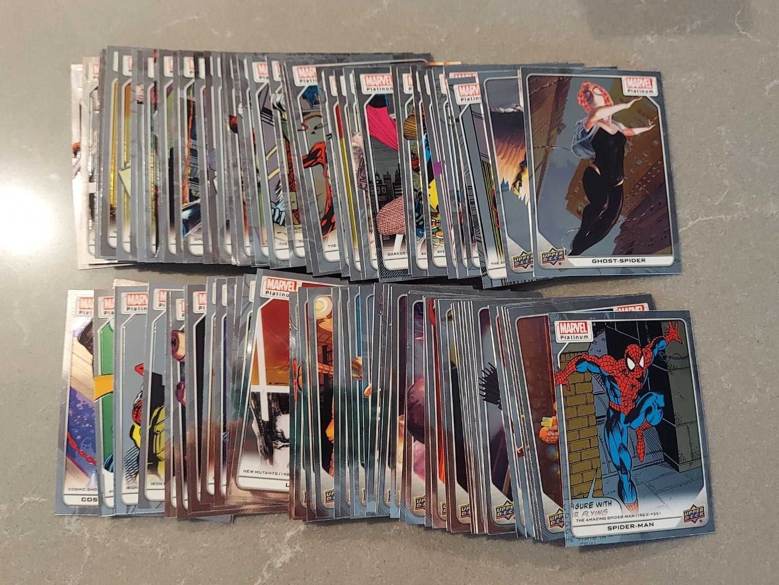 Lot (125) 2023 Upper Deck Marvel Platinum base cards with 92 different - spidey