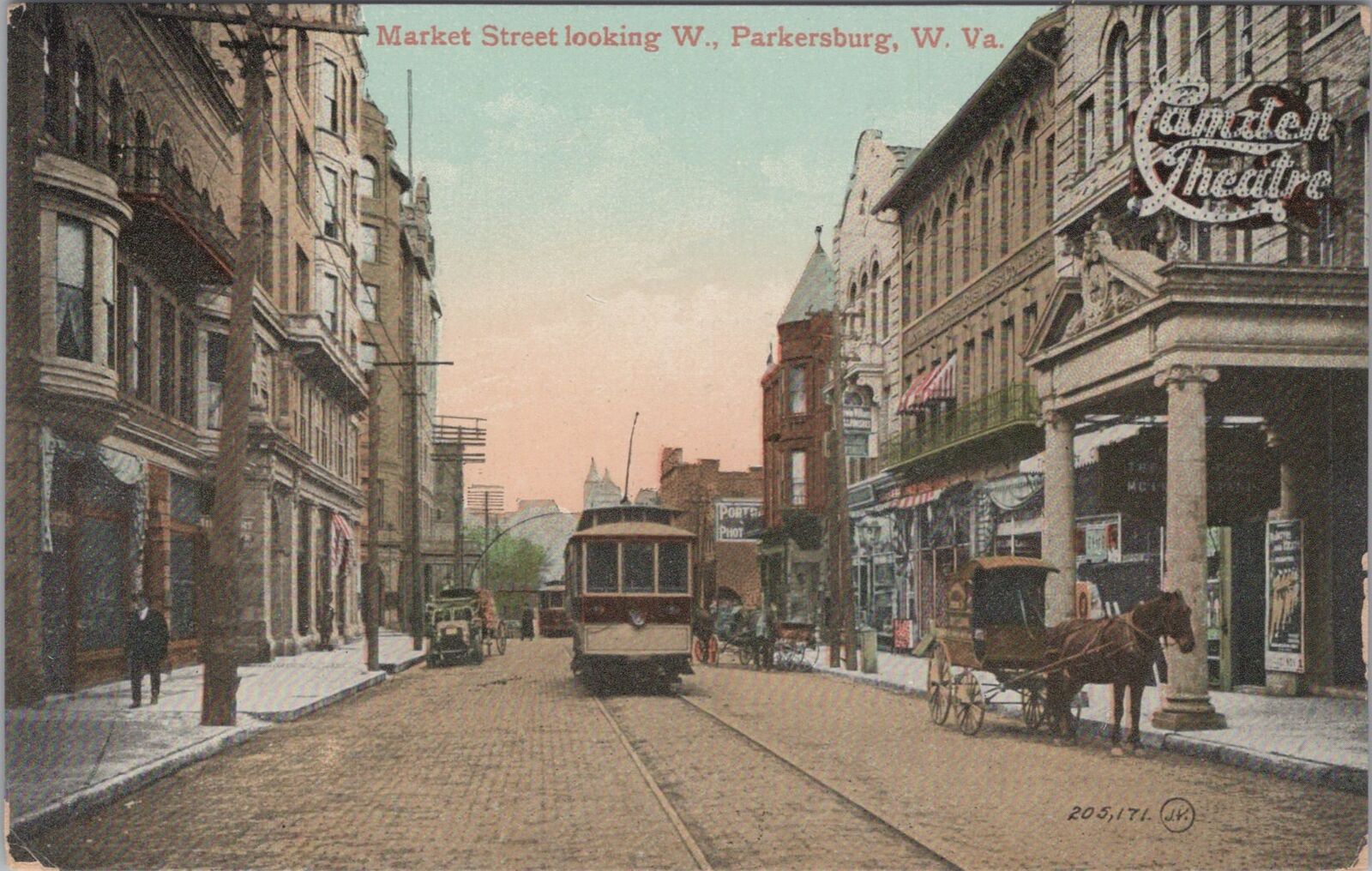 Market Street West Parkersburg West Virginia Camden Theatre Streetcar Postcard