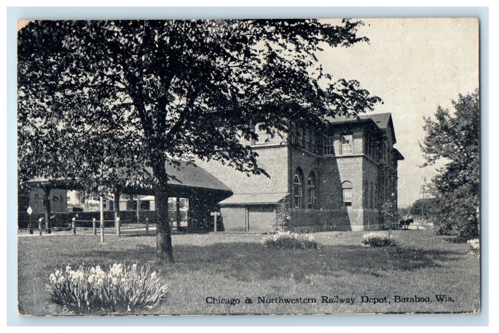 c1910's Chicago & Northwestern Railway Depot Baraboo Wisconsin WI Postcard
