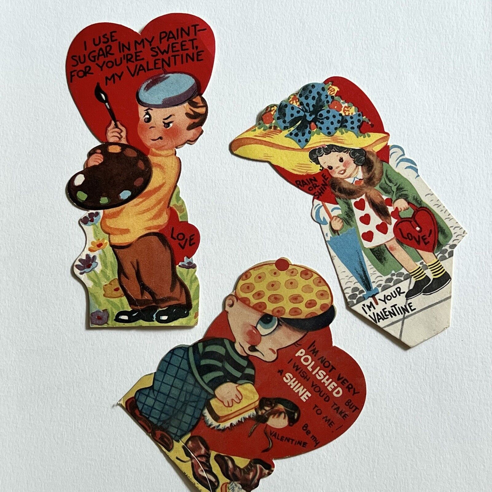 Vintage Valentine’s Day Valentine Lot Of 3 Children Colorful Fun Graphics