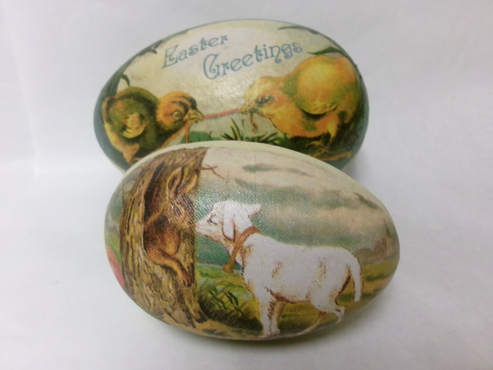 BETHANY LOWE Style Paper Mache Easter Eggs - Easter Greetings & Easter Lamb