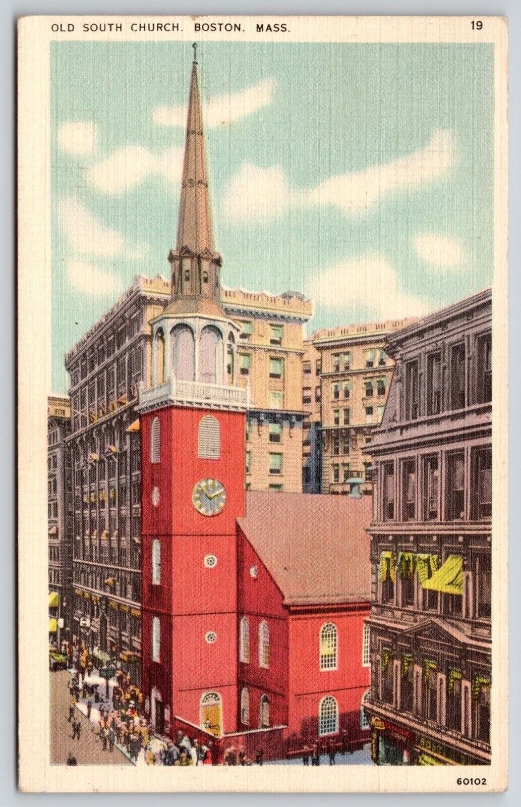 Massachusetts Boston Old South Church Clock Tower Birds Eye View Chapel Postcard