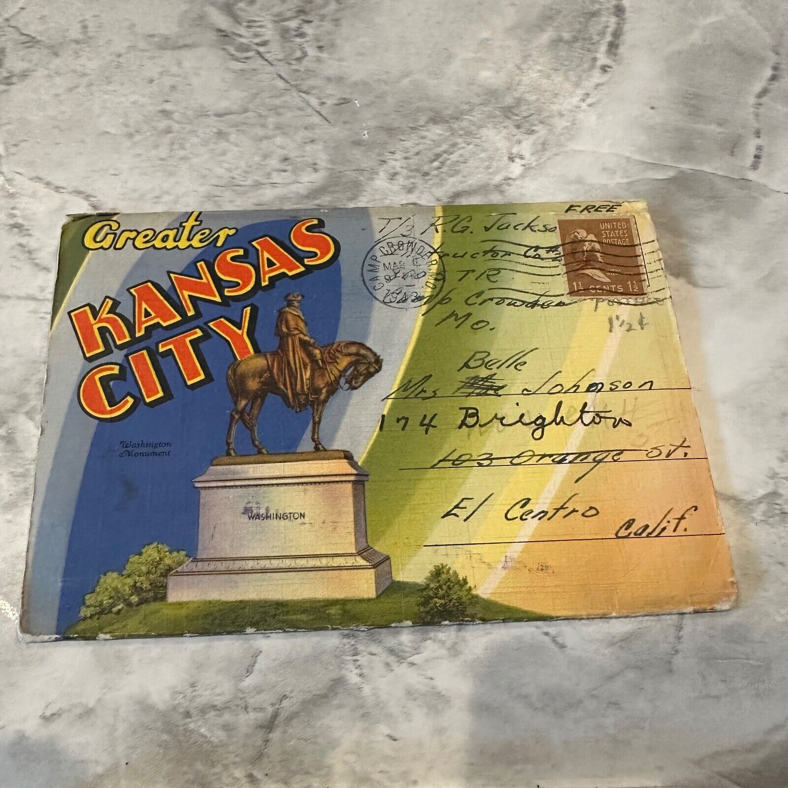 Greater Kansas City Missouri Souvenir Postcard Folder 1.5 cent Stamp 1943 Vtg