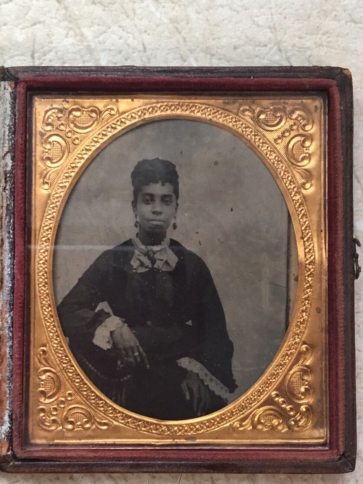 1800 Beautiful African American Woman Tintype Photo CASE FANCY DRESS YOUNG GIRL