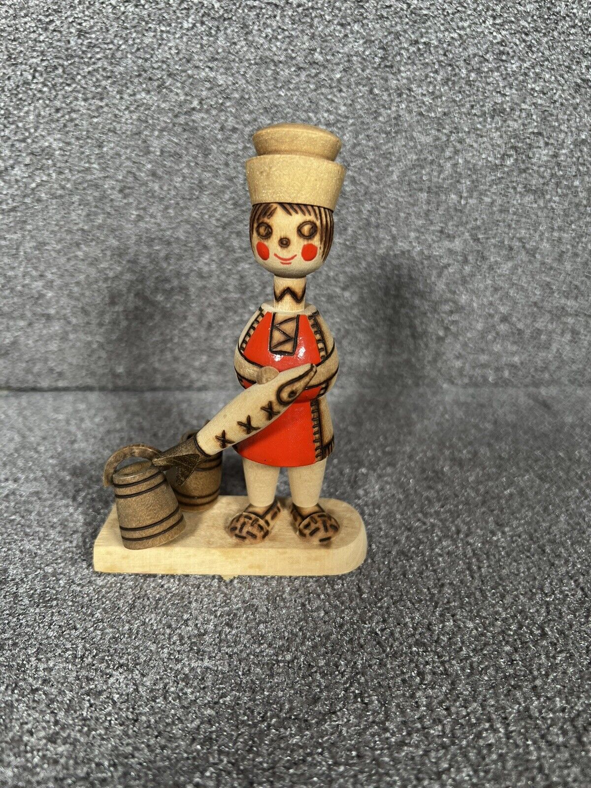 VTG  USSR Hand Carved Wooden Russian Boy With A Fish And Buckets
