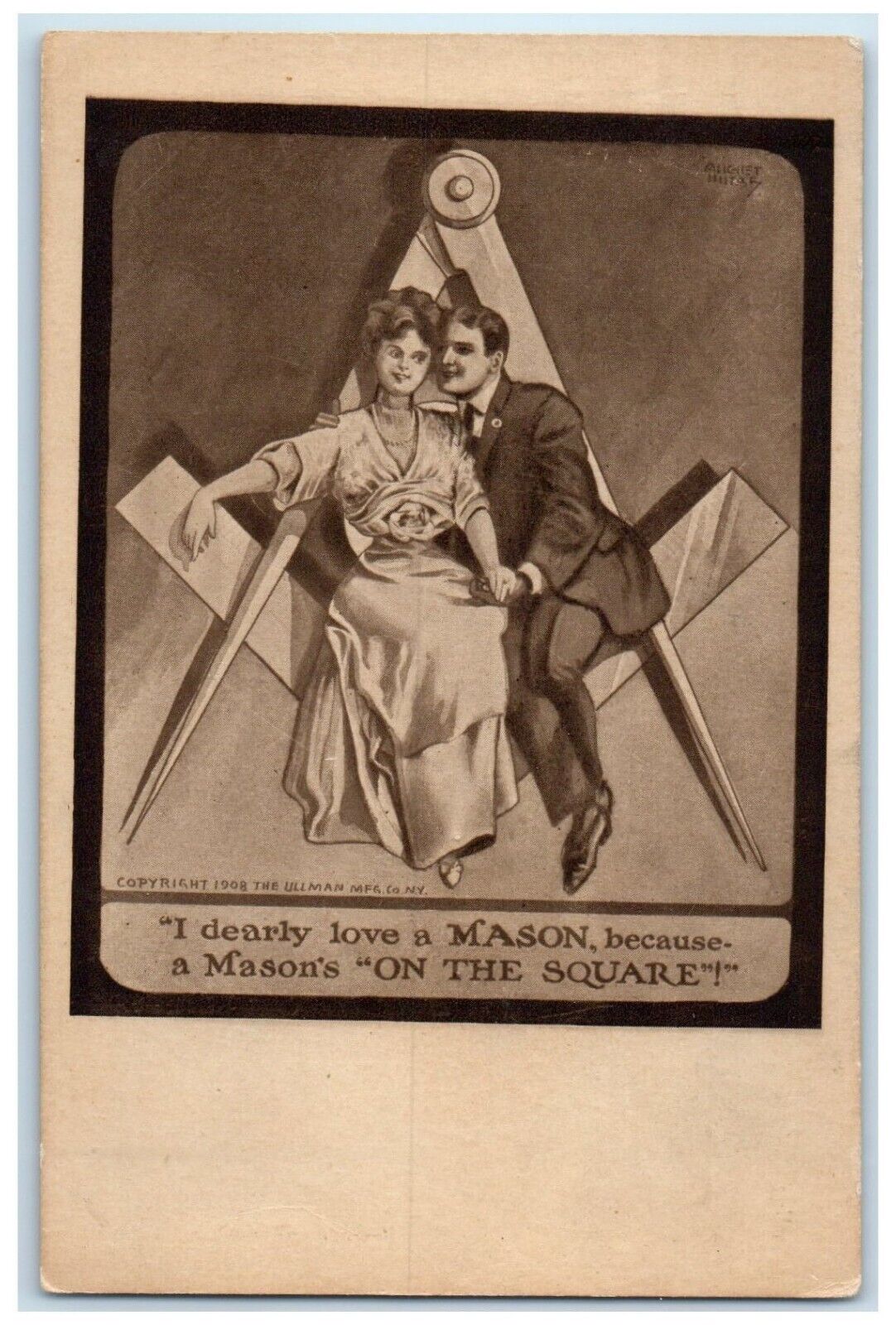 c1910's Mason's On The Square Couple Romance Masonic Ullman Antique Postcard