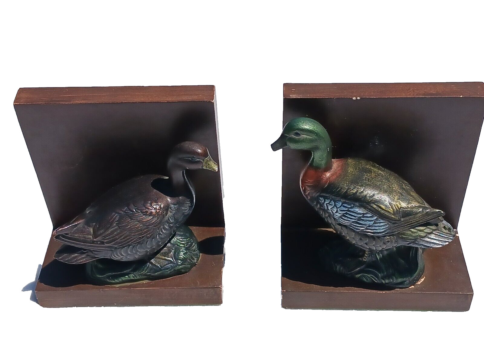 Mallard Duck Bookends Ceramic Art Deco Painted Vintage Rare 5.5in/3.25in /5.25in