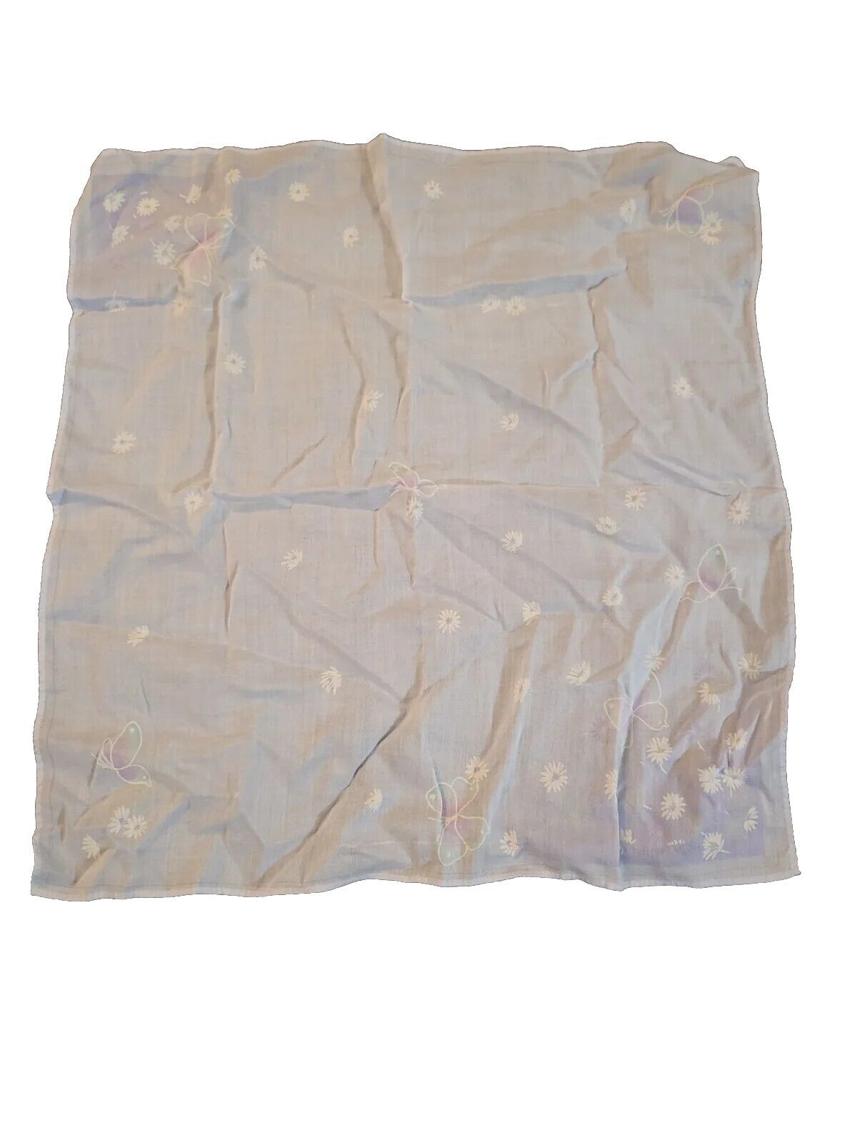 Preloved Vintage Pale Blue Butterfly Handkerchief 