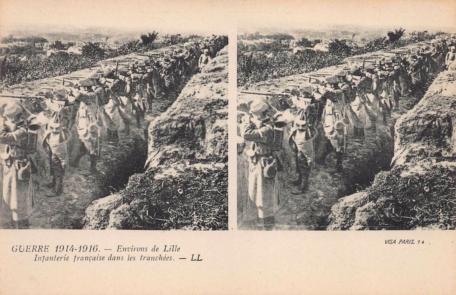 French Infantry Soldiers Fighting in Trenches in World War I, Unused Postcard 