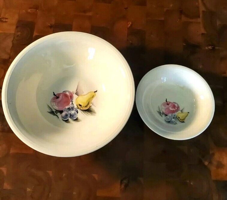 Vintage Retro Edwin Knowles Bowls -Fruits 1940s 8 1/2 & 5 1/2  Over 80 Years Old