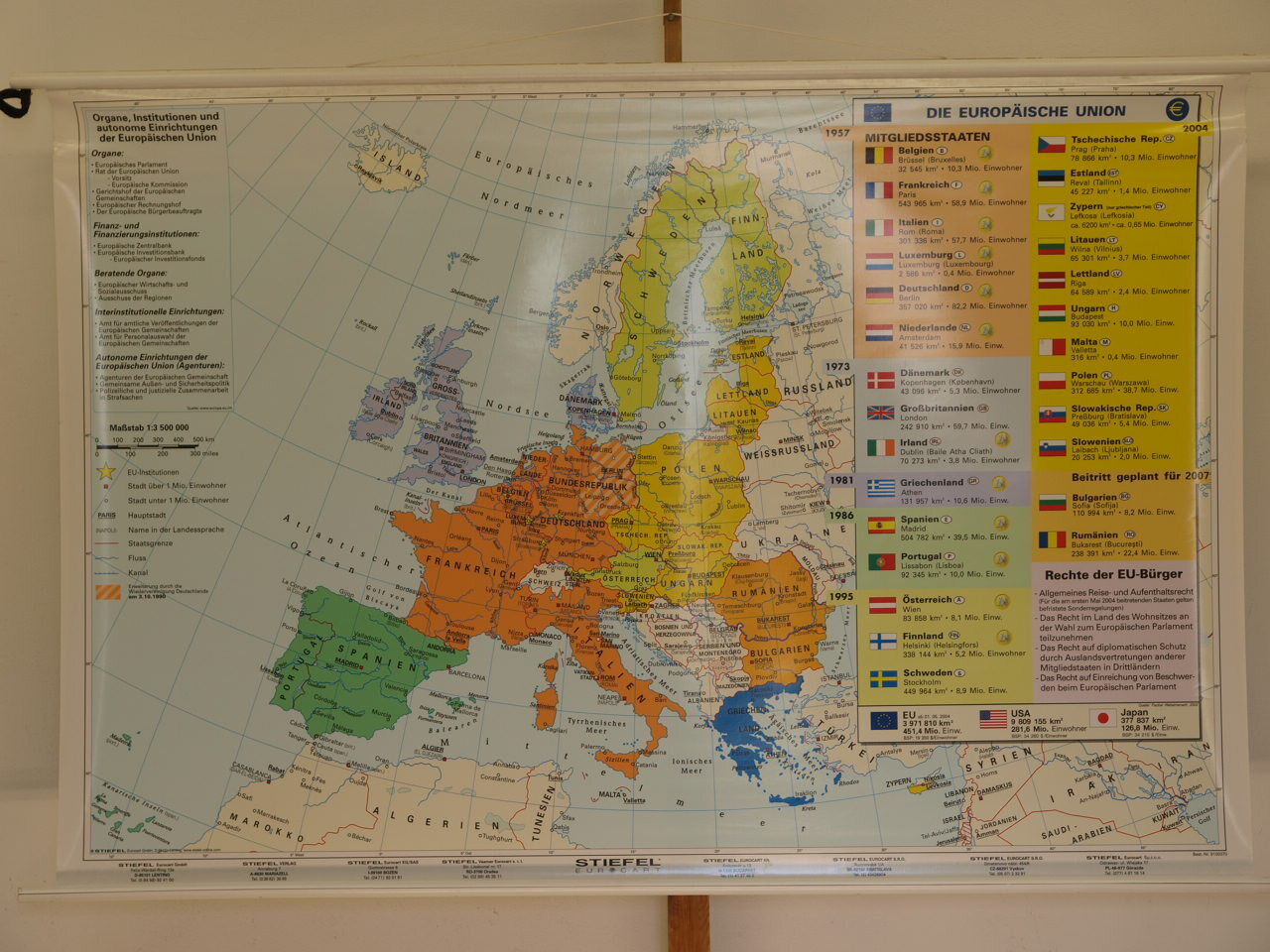 Eu Ezb European Union Euro Eec Writable 2004 Schul-Wandkarte 77 3/16x52in