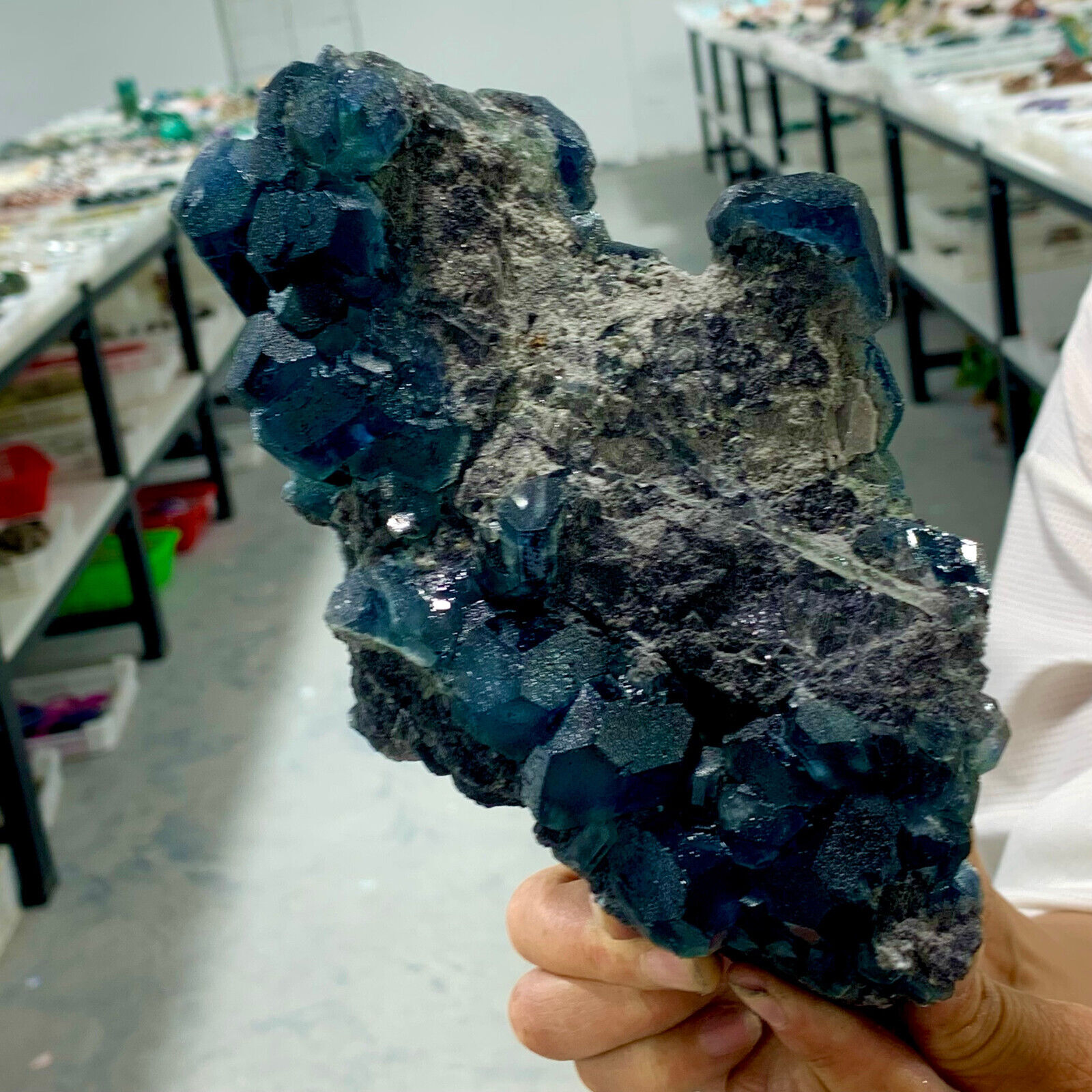 2.52LB  Rare transparent blue cubic fluorite mineral crystal sample/China