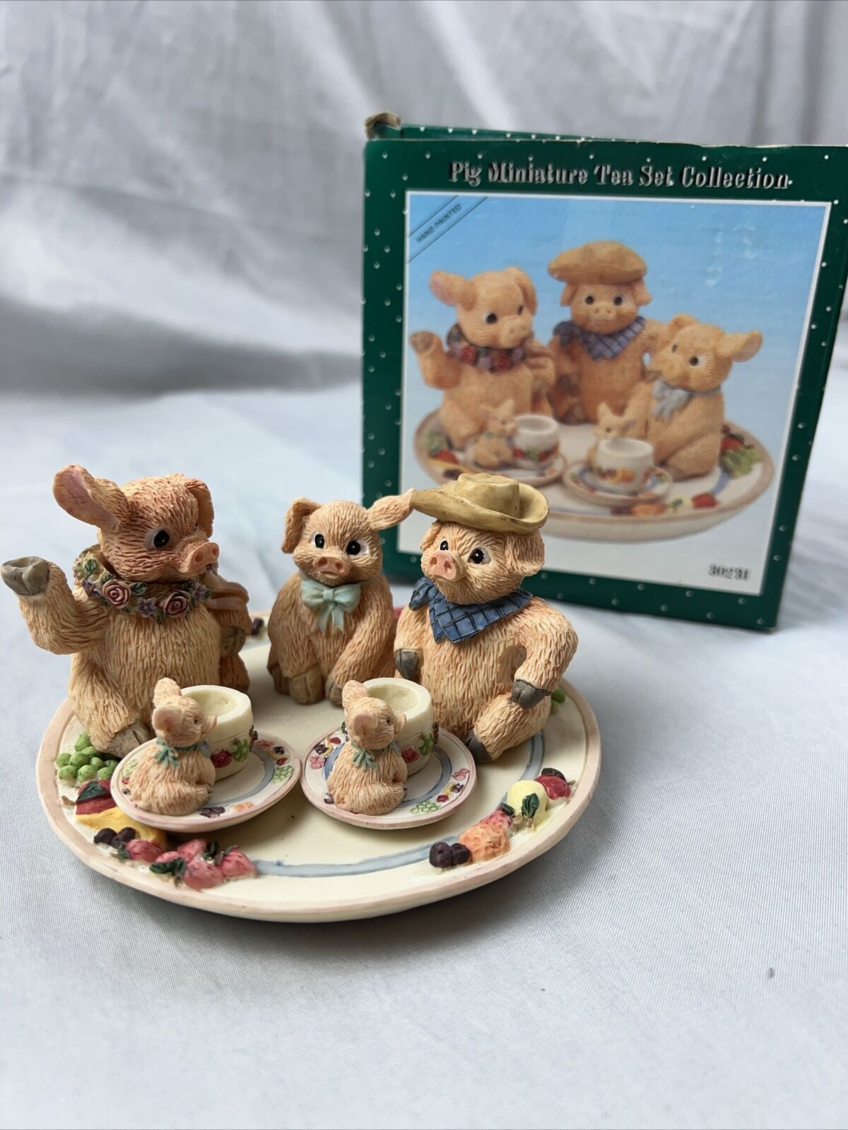 1995 Pig Picnic Miniature Tea Set Collection Hand Painted Young's Inc 10-piece