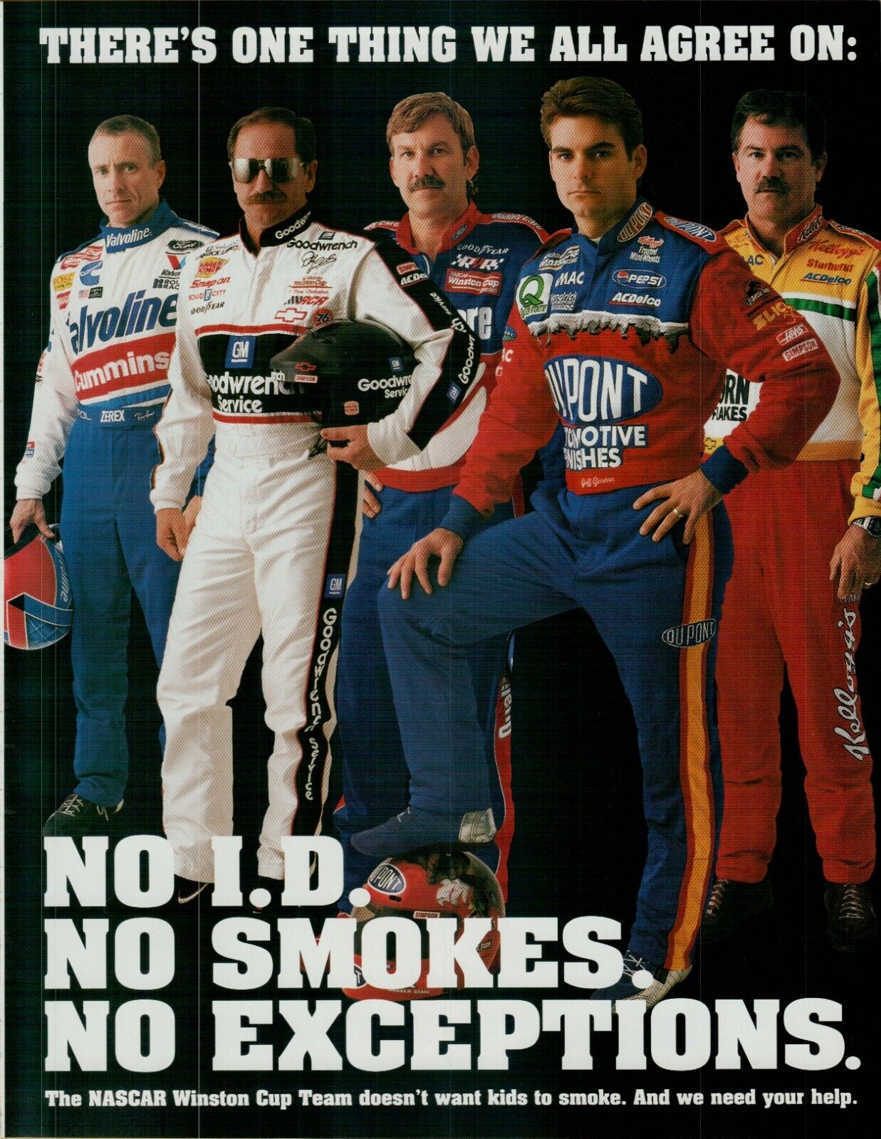 1999 NASCAR Winston Cup No ID No Smokes Earnhardt Gordon Martin Vintage Print Ad