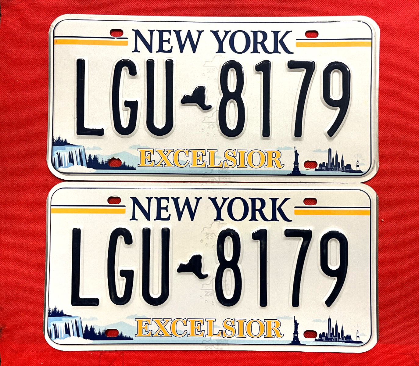 New York License Plate Pair LGU-8179 .... Expired / Crafts / Collect / Specialty