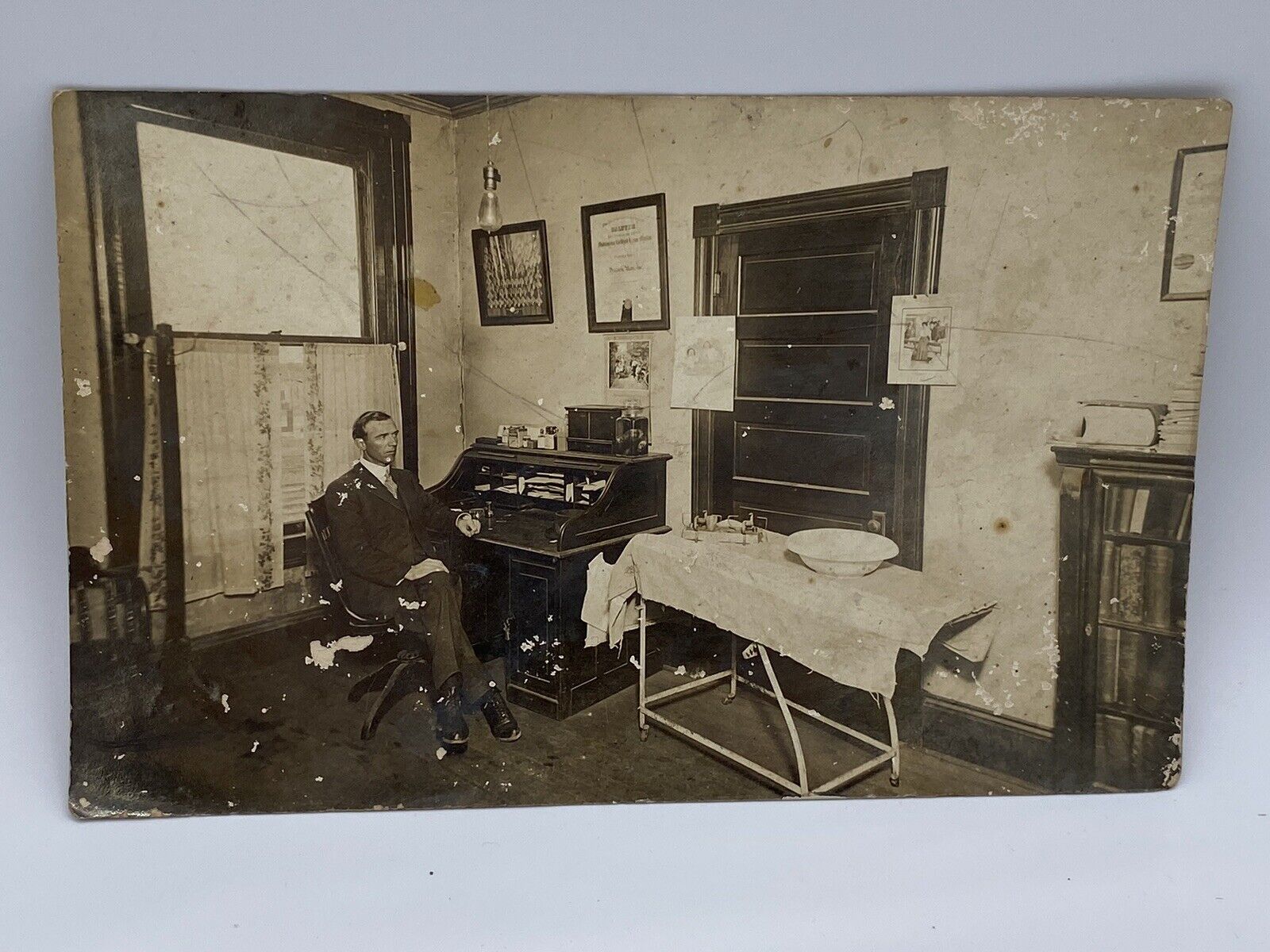 Antique RPPC Real Photo Post Card Medical Doctors Office With Exam Table