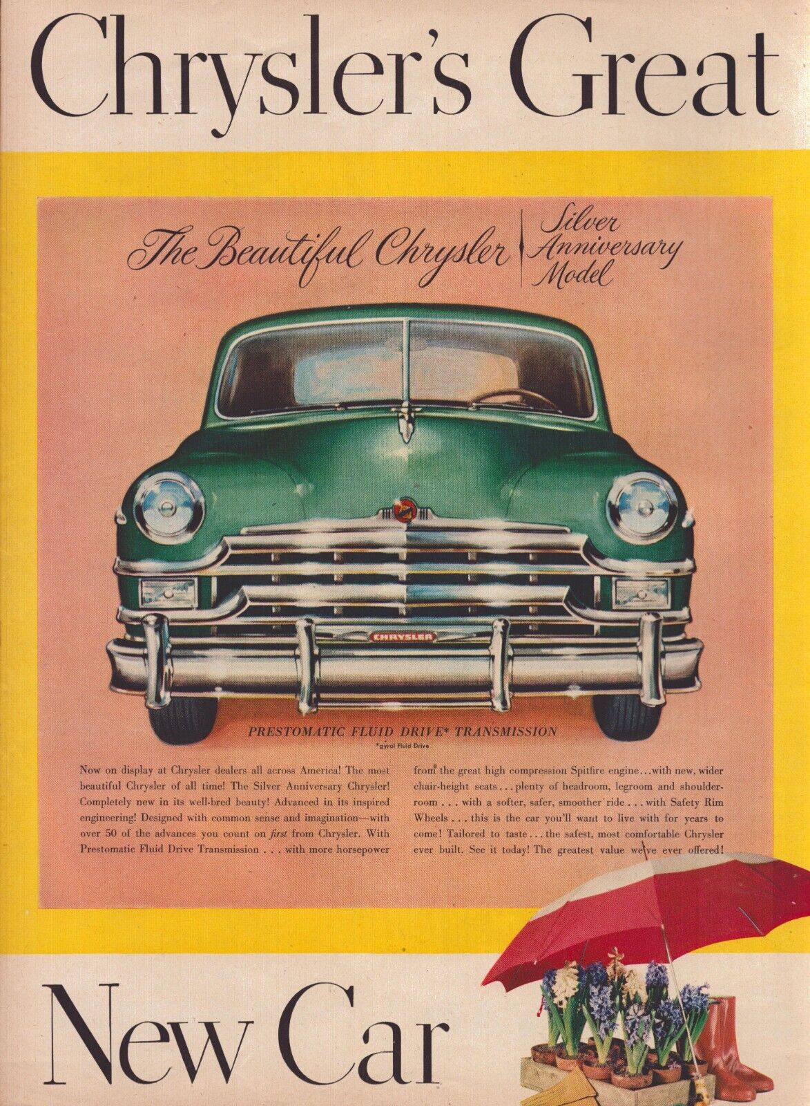 1949 Chrysler Automobile Vintage Print Ad Silver Anniversary Model