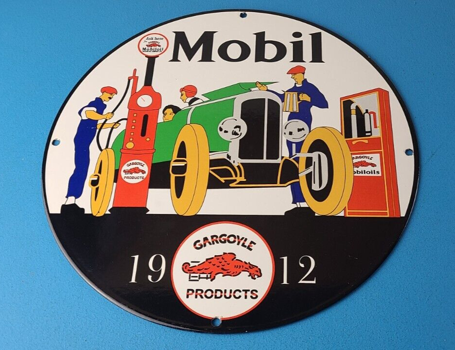 Vintage Mobil Sign - Gargoyle Mobilgas Can Bucket Gas Oil Filling Porcelain Sign