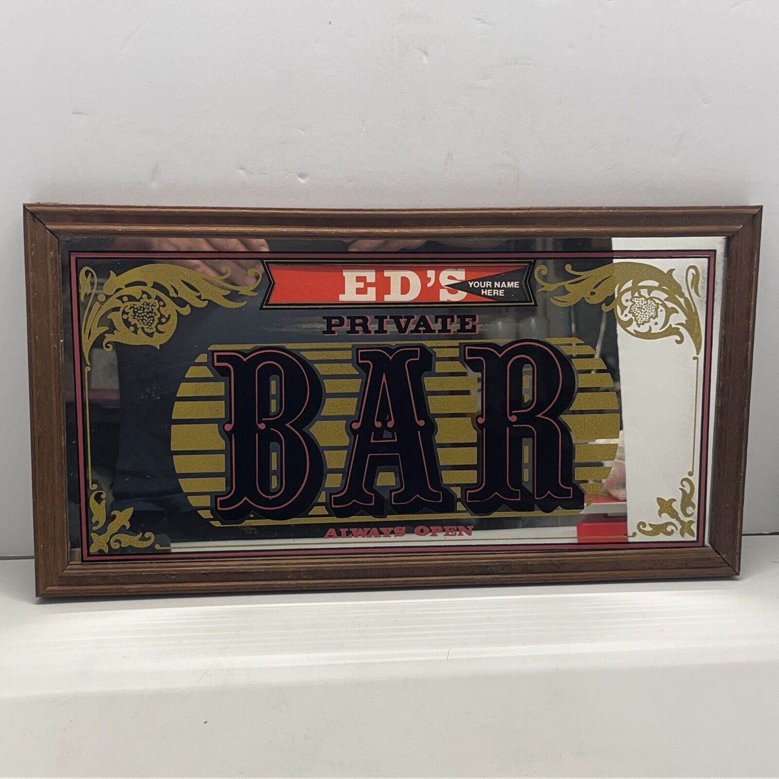 Private Bar MIRROR OPEN 24 HOURS Wood Framed Sign 17\
