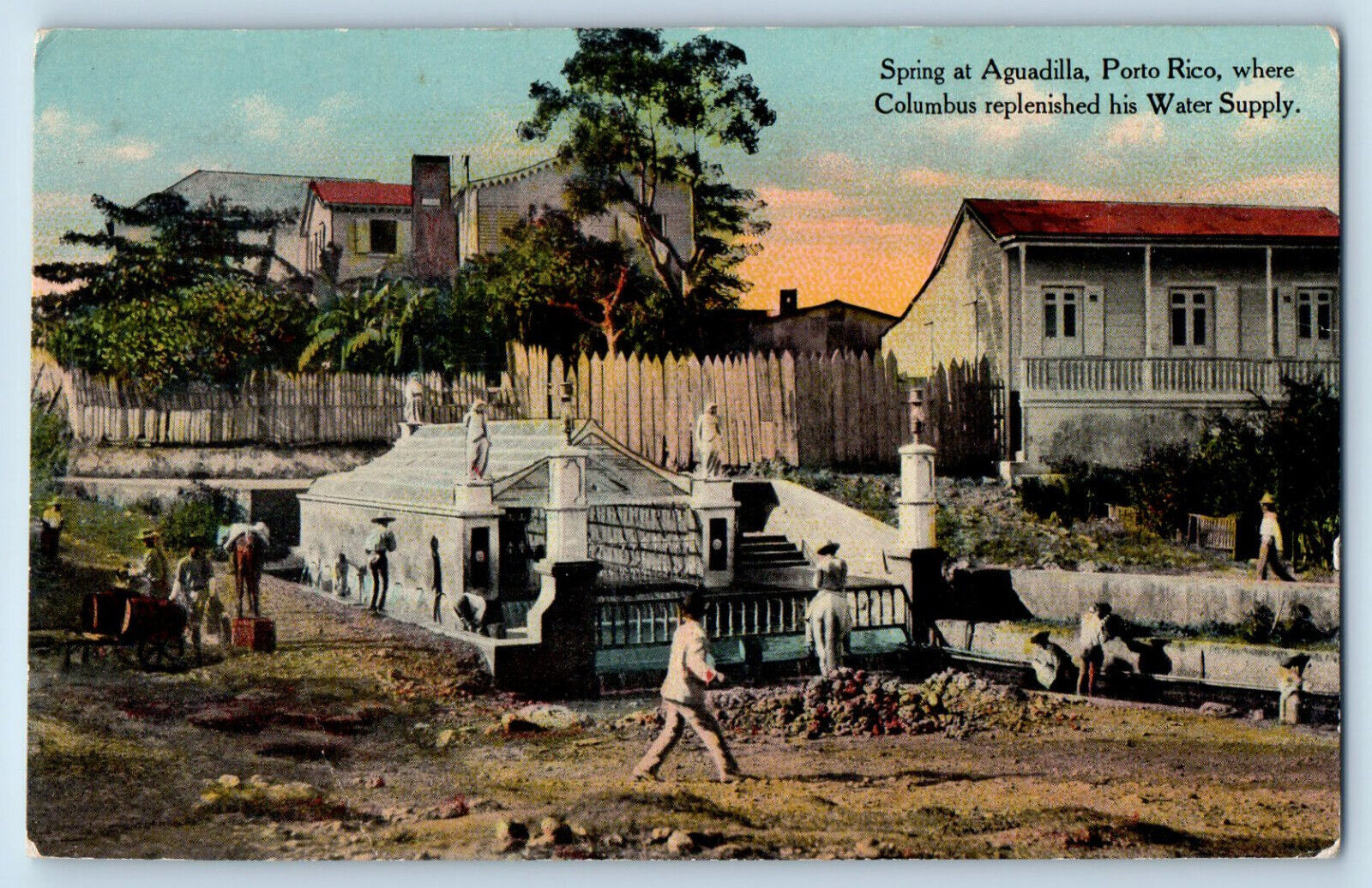 Puerto Rico Postcard Spring at Aguadilla Men at Work c1910 Antique Unposted