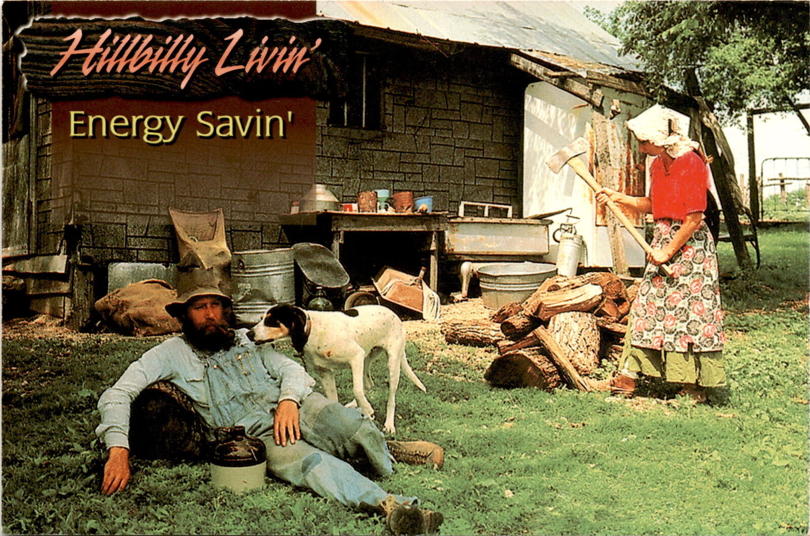 Hillbilly, family, lifestyle, resourceful, energy conservation, sustain postcard