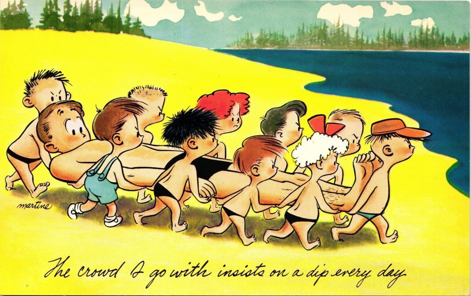 Comic Postcard Kids Carrying Man On the Beach To the Water Unposted
