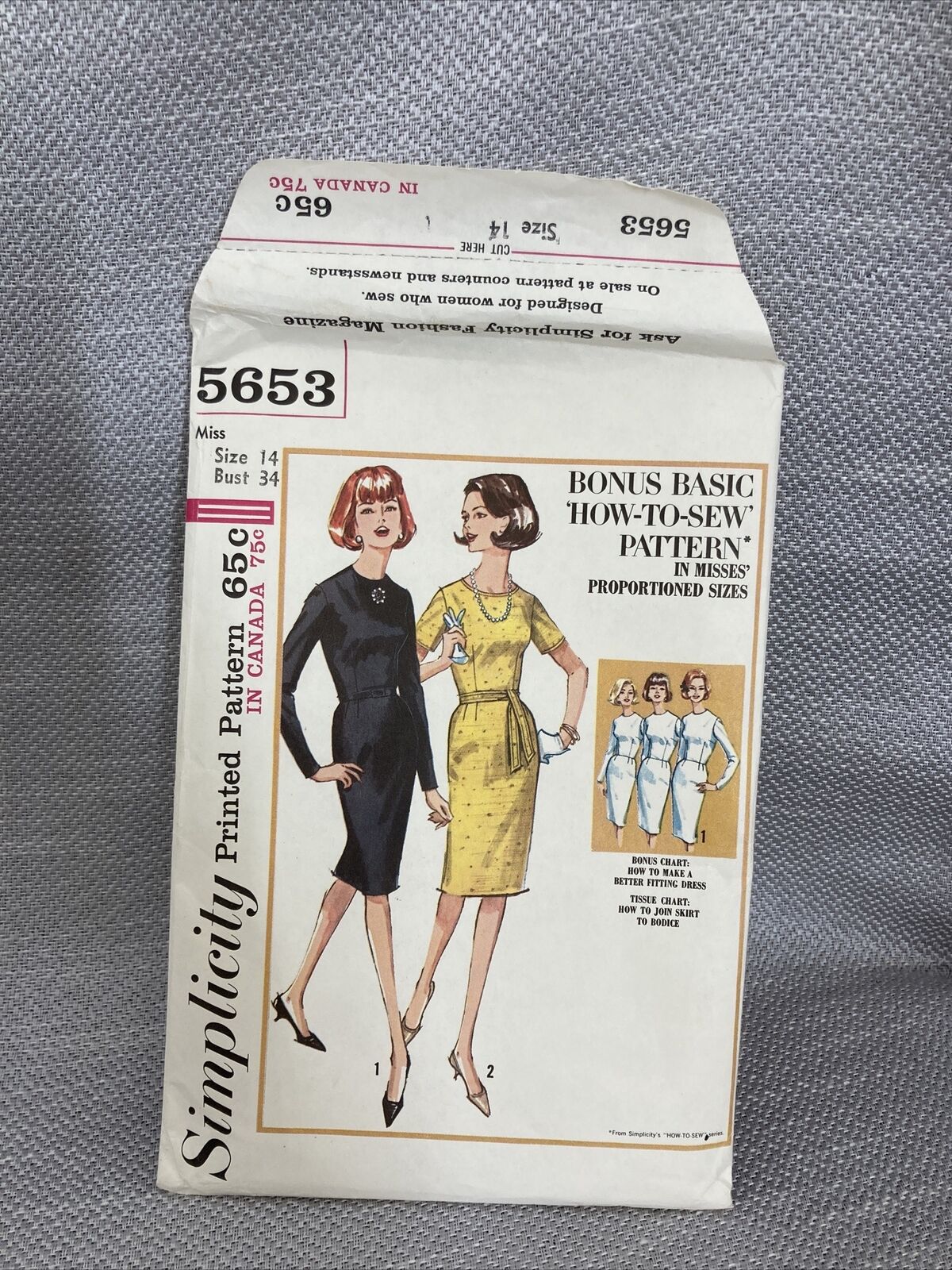 5653 Vintage Simplicity SEWING Pattern Misses One Piece Dress 14 1961 Shopping