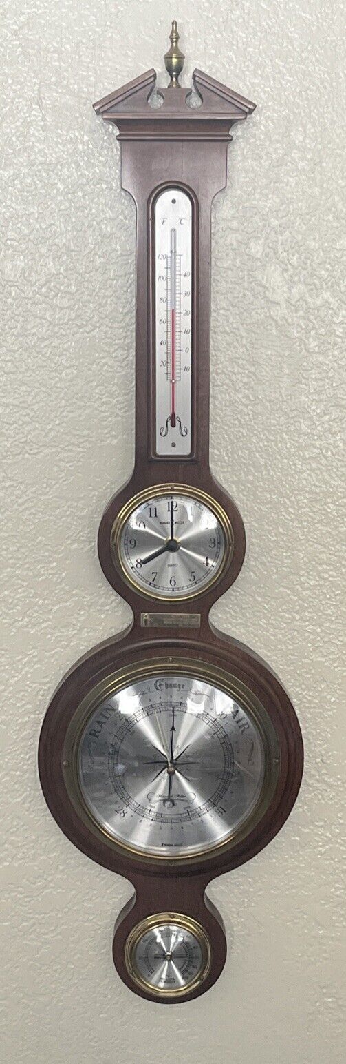 Howard Miller Walnut Weather Station Barometer w/Clock 612-718 Vintage 31\