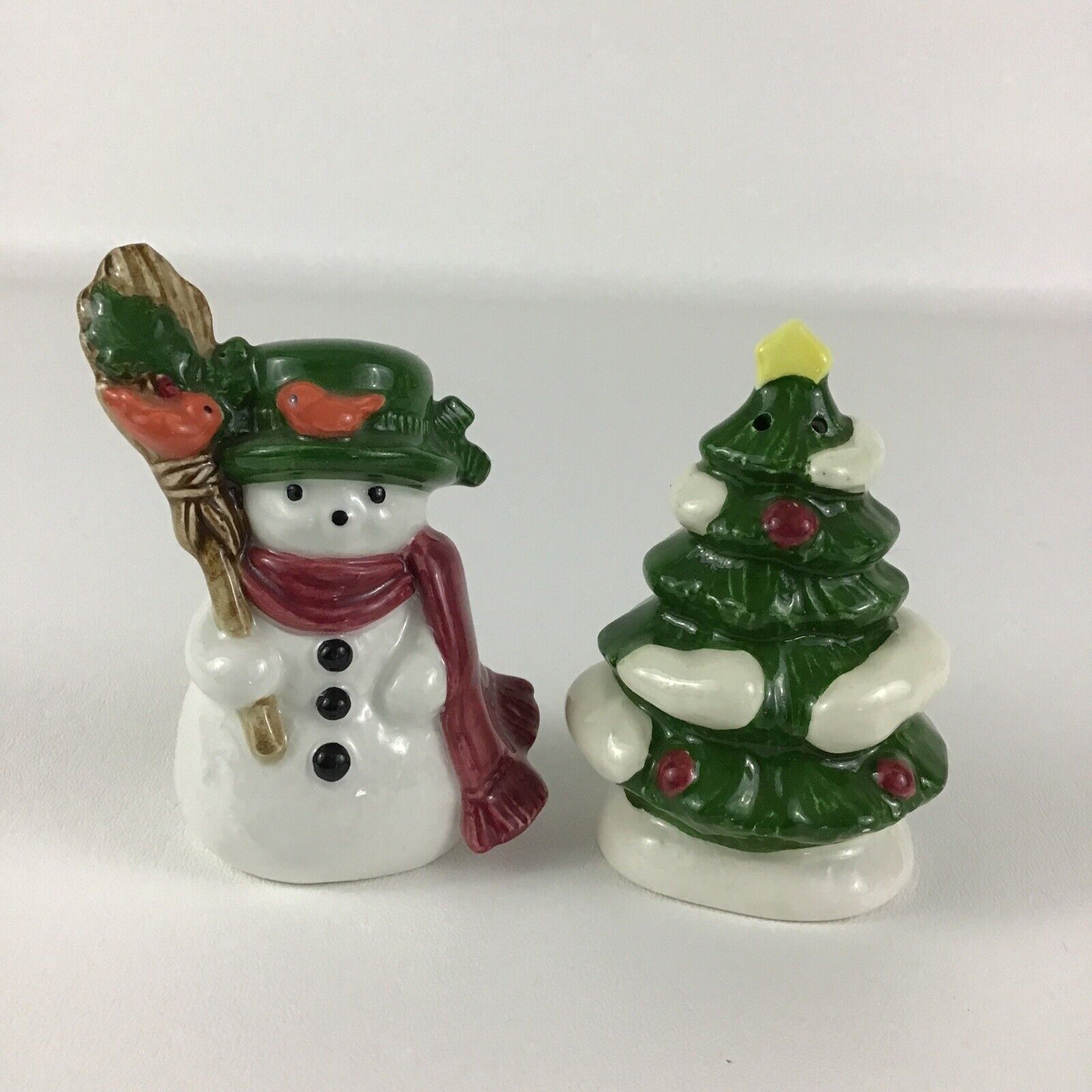 Vintage Snowman and Tree Salt & Pepper Shaker Set hand painted Japan Gibson
