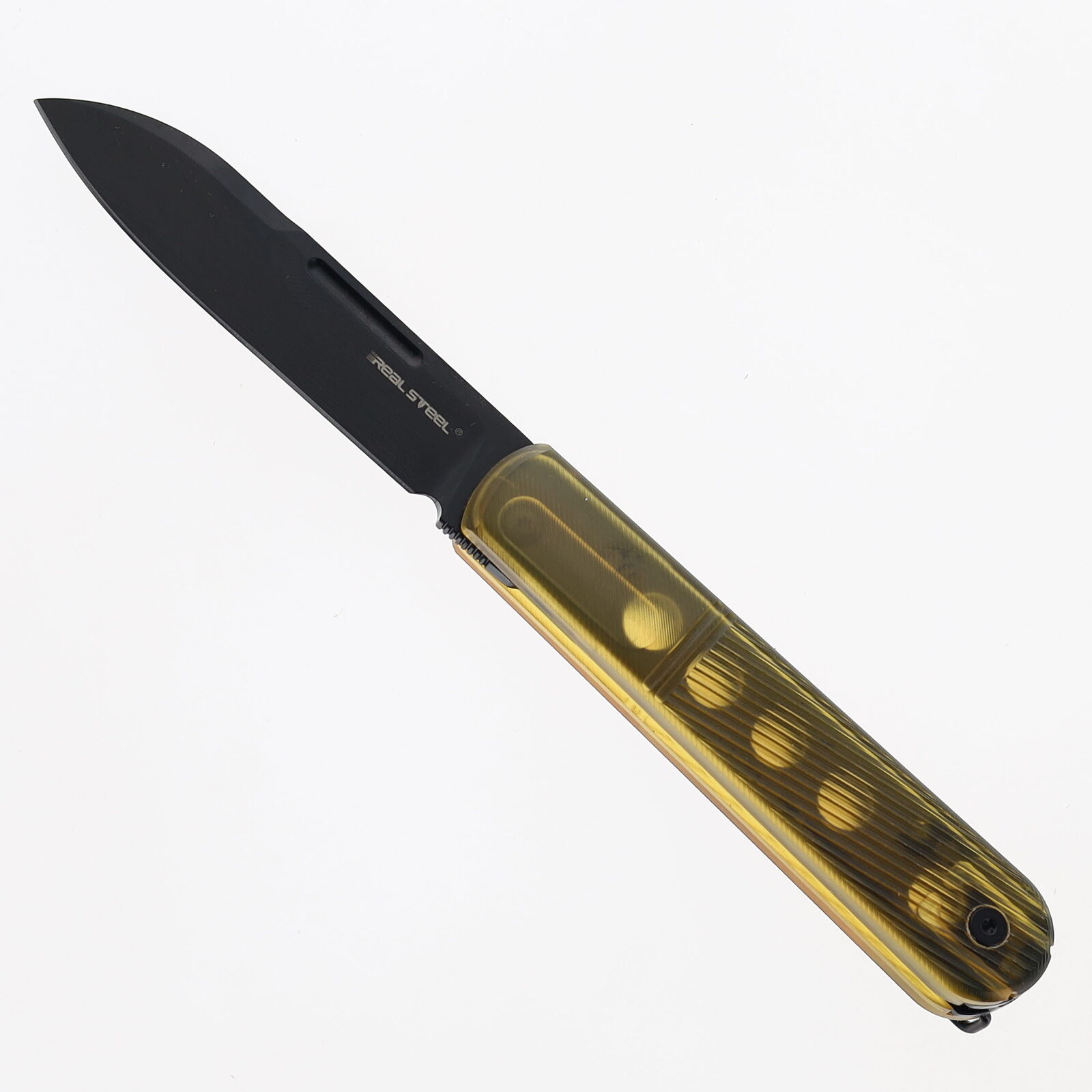 Real Steel Barlow RB5 Folding Knife Ultem Handle N690 Drop Point Plain 8021BU